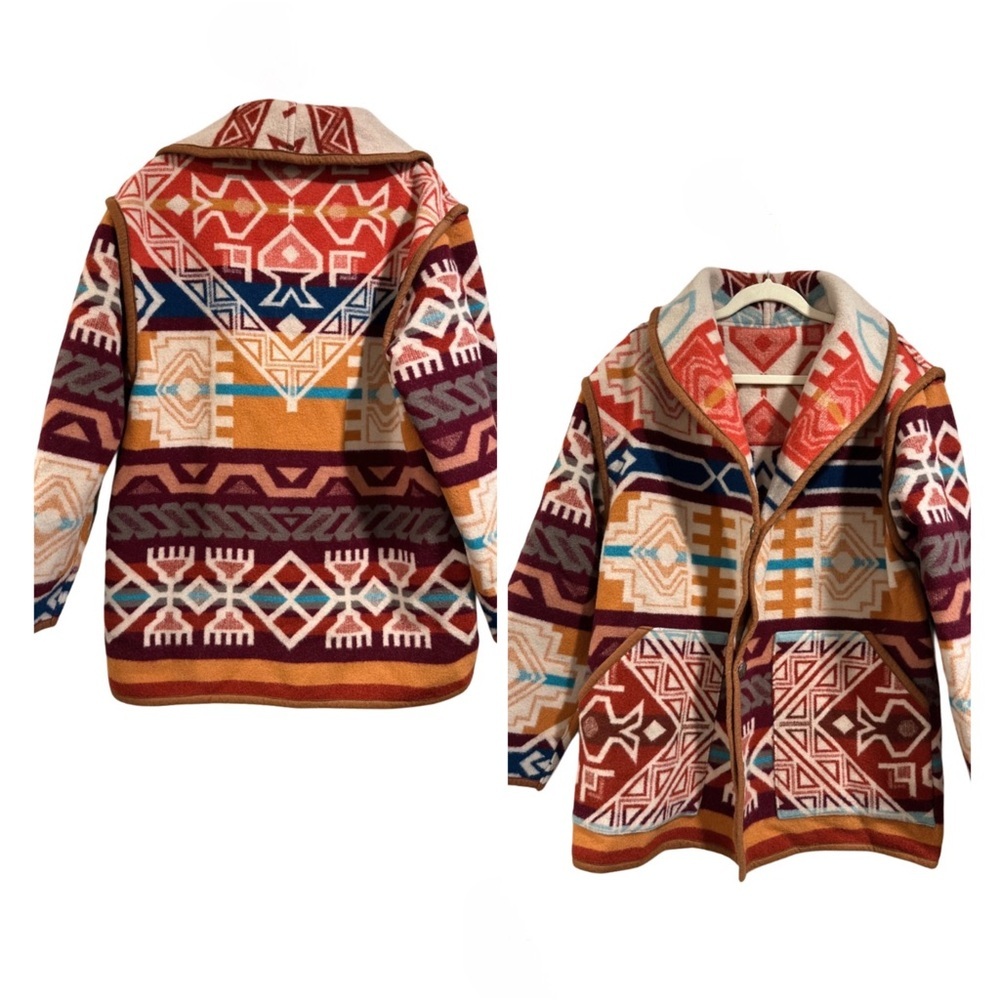 Justin Kraff Reversible Wool Car Coat Southwestern Oversized 12-14 Medium/Large - Picture 3 of 16